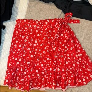 Floral Red Wrap Skirt